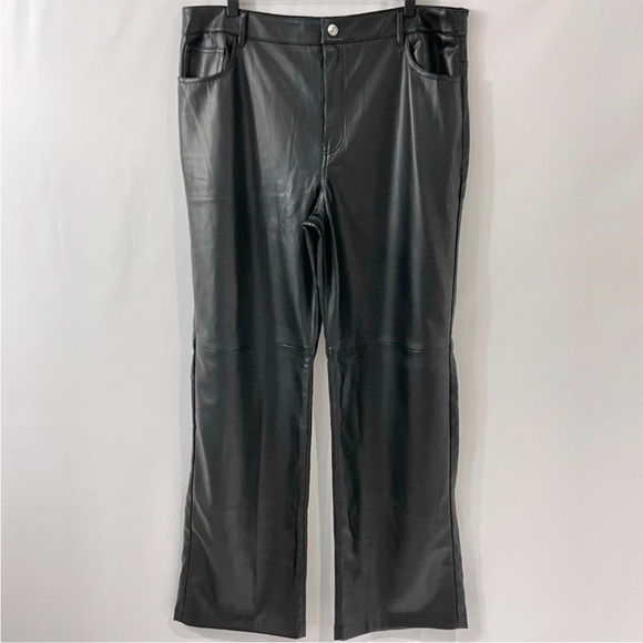 New Mango Faux Leather High Waist Straight Leg Pants Black Size 14 - Picture 3 of 8